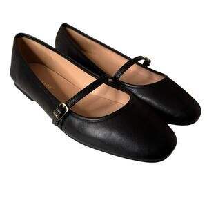 Cole Haan Black Leather Mary Jane Flats with Gold Buckle